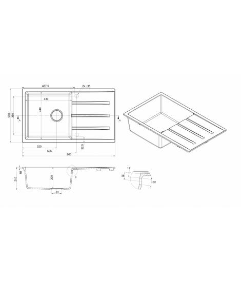 Кухонна мийка Fabiano Classic 86x50 XL Граніт