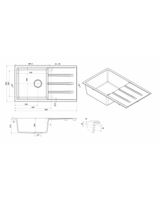 Кухонна мийка Fabiano Classic 86x50 XL Граніт